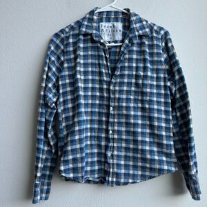 Frank & Eileen Barry Tailored Button Up 100% Cotton Shirt Size XS Blue Check